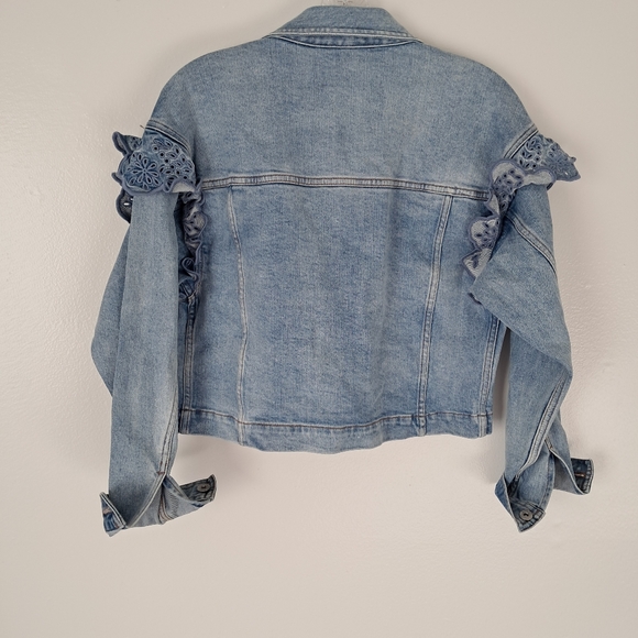 Something Navy Denim Ruffle Jacket Xs - Picture 4 of 6